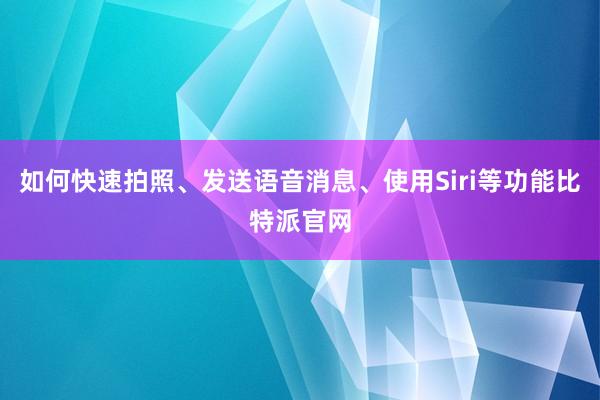 如何快速拍照、发送语音消息、使用Siri等功能比特派官网